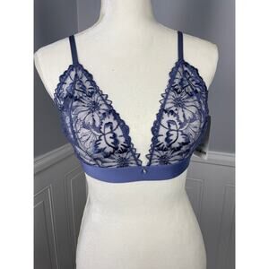 NWT, Ajour Lingerie, Size Large, Indigo Blue Bralette, Lace Mesh, "Meyer" Bra